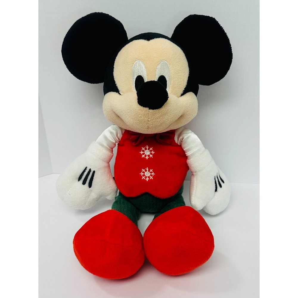 Disney Baby Mickey Mouse Christmas Plush Red Vest Green Pants Crinkle Ears 12"